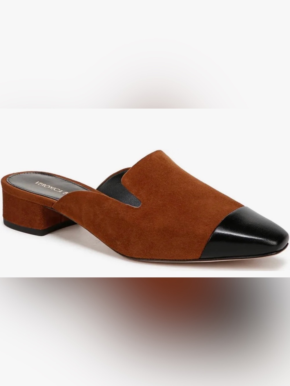Veronica Beard Brown Suede Mule with Black Cap Toe Size 10